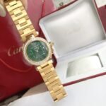 CARTIE PASHA 35MM QUARTZ GOLD CASE DIAMOND BEZEL BLUE DIAL - Image 4