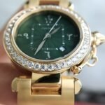 CARTIE PASHA 35MM QUARTZ GOLD CASE DIAMOND BEZEL BLUE DIAL - Image 6