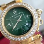 CARTIE PASHA 35MM QUARTZ GOLD CASE DIAMOND BEZEL BLUE DIAL - Image 7