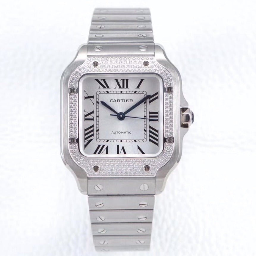 13341926252189050_0eed7be1-4d08-48de-8146-51aa2523f98e SANTOS LADY 35.1MM AUTOMATIC SILVER DIAMOND BEZEL - Image 1