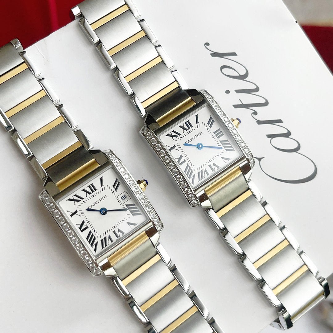 13344684510855675 TANK FRANCAISE GOLD STEEL DIAMOND BEZEL WHITE DIAL - Image 1
