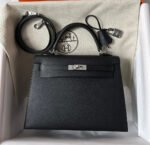 HM KELLY 25CM BLACK EPSOM SILVER HARDWARE