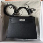 HM KELLY 25CM BLACK EPSOM SILVER HARDWARE