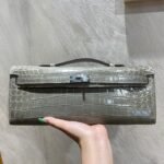 KELLY CUT 31 IN ASH GRAY SHINNY ALLIGATOR LEATHER WITH SILVER HARDWARE - Image 8