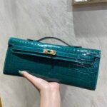 KELLY CUT 31 IN PINE GREEN SHINNY ALLIGATOR LEATHER WITH GOLD HARDWARE - Image 7