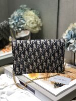 CD Saddle Pouch With Chain Blue Obique Embroidery - Image 8