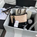CC GABRIELLE MINI 20 HOBO BAG IN ALMOND BEIGE MIX BLACK CALFSKIN - Image 11