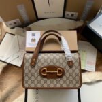 GG HORSEBIT 1955 SMALL 27 BAG IN BEIGE CANVAS AND BROWN CALFSKIN - Image 10