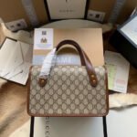 GG HORSEBIT 1955 SMALL 27 BAG IN BEIGE CANVAS AND BROWN CALFSKIN - Image 2