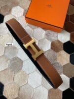 HM CONSTANCE BELT BUCKLE & REVERSIBLE BRONZE BROWN LEATHER STRAP 38MM GOLD HARDWARE - Image 15