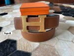HM CONSTANCE BELT BUCKLE & REVERSIBLE BRONZE BROWN LEATHER STRAP 38MM GOLD HARDWARE - Image 14