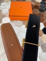 HM CONSTANCE BELT BUCKLE & REVERSIBLE BRONZE BROWN LEATHER STRAP 38MM GOLD HARDWARE - Image 5