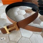 HM CONSTANCE BELT BUCKLE & REVERSIBLE BRONZE BROWN LEATHER STRAP 38MM GOLD HARDWARE - Image 9
