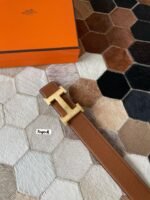 HM CONSTANCE BELT BUCKLE & REVERSIBLE BRONZE BROWN LEATHER STRAP 38MM GOLD HARDWARE - Image 4
