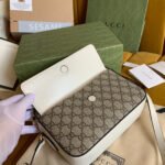 HORSEBIT 1955 HANDBAG 22 BROWN CANVAS AND WHITE CALFSKIN - Image 3