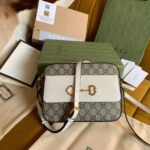 HORSEBIT 1955 HANDBAG 22 BROWN CANVAS AND WHITE CALFSKIN - Image 10