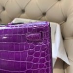 KELLY CUT 31 IN VIOLET PURPLE ALLIGATOR LEATHER WITH GOLD HARDWARE - Image 7