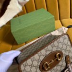 GG HORSEBIT 1955 MINI 23 BAG IN BEIGE CANVAS AND BROWN CALFSKIN - Image 16