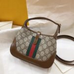 JACKIE 1961 SMALL 28 SHOULDER BAG IN BEIGE CANVAS AND BROWN CALFSKIN - Image 12
