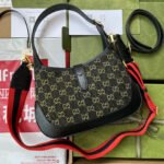 JACKIE 1961 SHOULDER BAG 28 IN BLACK YELLOW DENIM AND BLACK CALFSKIN TRIM GOLD HARDWARE - Image 2