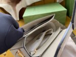 GG HORSEBIT 1955 SADDLE BAG 25 IN WHITE CANVAS AND BEIGE CALFSKIN - Image 17