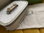 GG HORSEBIT 1955 SADDLE BAG 25 IN WHITE CANVAS AND BEIGE CALFSKIN - Image 4