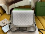 GG HORSEBIT 1955 SADDLE BAG 25 IN WHITE CANVAS AND BEIGE CALFSKIN - Image 3