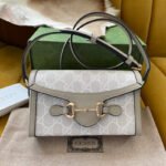 GG HORSEBIT 1955 MINI 18 BAG WHITE CANVAS AND BEIGE CALFSKIN - Image 10