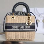 LADY 24 BASKET BAG IN BLACK OBLIQUE JACQUARD MIX BEIGE WICKER - Image 10