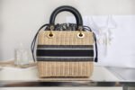 LADY 24 BASKET BAG IN BLACK OBLIQUE JACQUARD MIX BEIGE WICKER - Image 12