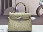KELLY BAG 20 IN KHAKI TAN OSTRICH LEATHER WITH SILVER HARDWARE - Image 2