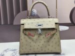 KELLY BAG 20 IN KHAKI TAN OSTRICH LEATHER WITH SILVER HARDWARE - Image 10