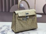 KELLY BAG 20 IN KHAKI TAN OSTRICH LEATHER WITH SILVER HARDWARE - Image 11