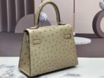 KELLY BAG 20 IN KHAKI TAN OSTRICH LEATHER WITH SILVER HARDWARE - Image 6