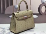 KELLY BAG 20 IN KHAKI TAN OSTRICH LEATHER WITH SILVER HARDWARE - Image 9