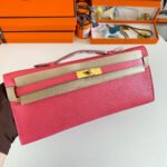 KELLY CUT 31 IN WATERMELON PINK CALFSKIN WITH GOLD HARDWARE