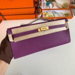 KELLY CUT 31 IN VIOLET PURPLE CALFSKIN WITH GOLD HARDWARE - Image 9