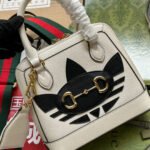 GGxADIDAS HORSEBIT 1955 TOTE BAG 20 WITH WEB STRAP IN WHITE MIX BLACK CALFSKIN GOLD HARDWARE - Image 9