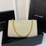 KATE TASSEL 24 CROCODILE PATTERN CALFSKIN WHITE WITH GOLD LOGO - Image 3