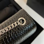 KATE TASSEL 24 CROCODILE PATTERN CALFSKIN BLACK WITH SILVER LOGO - Image 15