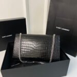KATE TASSEL 24 CROCODILE PATTERN CALFSKIN BLACK WITH SILVER LOGO - Image 11