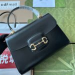 HORSEBIT 1955 MEDIUM TOP HANDLE BAG 29 IN BLACK CALFSKIN GOLD HARDWARE - Image 2