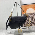 CD Saddle Bag Strap Warm Taupe Grained Black Calfskin - Image 10