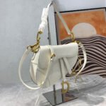 CD Saddle Bag Strap Warm Taupe Grained White Calfskin - Image 2