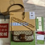 GG HORSEBIT 1955 BAG 24 IN BEIGE CANVAS AND BROWN CALFSKIN - Image 10