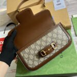 GG HORSEBIT 1955 BAG 24 IN BEIGE CANVAS AND BROWN CALFSKIN - Image 12
