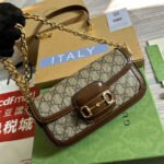 GG HORSEBIT 1955 BAG 24 IN BEIGE CANVAS AND BROWN CALFSKIN - Image 2