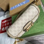 GG HORSEBIT 1955 BAG 24 IN WHITE CANVAS AND BEIGE CALFSKIN - Image 16
