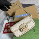 GG HORSEBIT 1955 BAG 24 IN WHITE CANVAS AND BEIGE CALFSKIN - Image 2