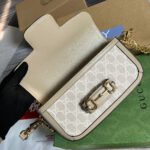 GG HORSEBIT 1955 BAG 24 IN WHITE CANVAS AND BEIGE CALFSKIN - Image 4
